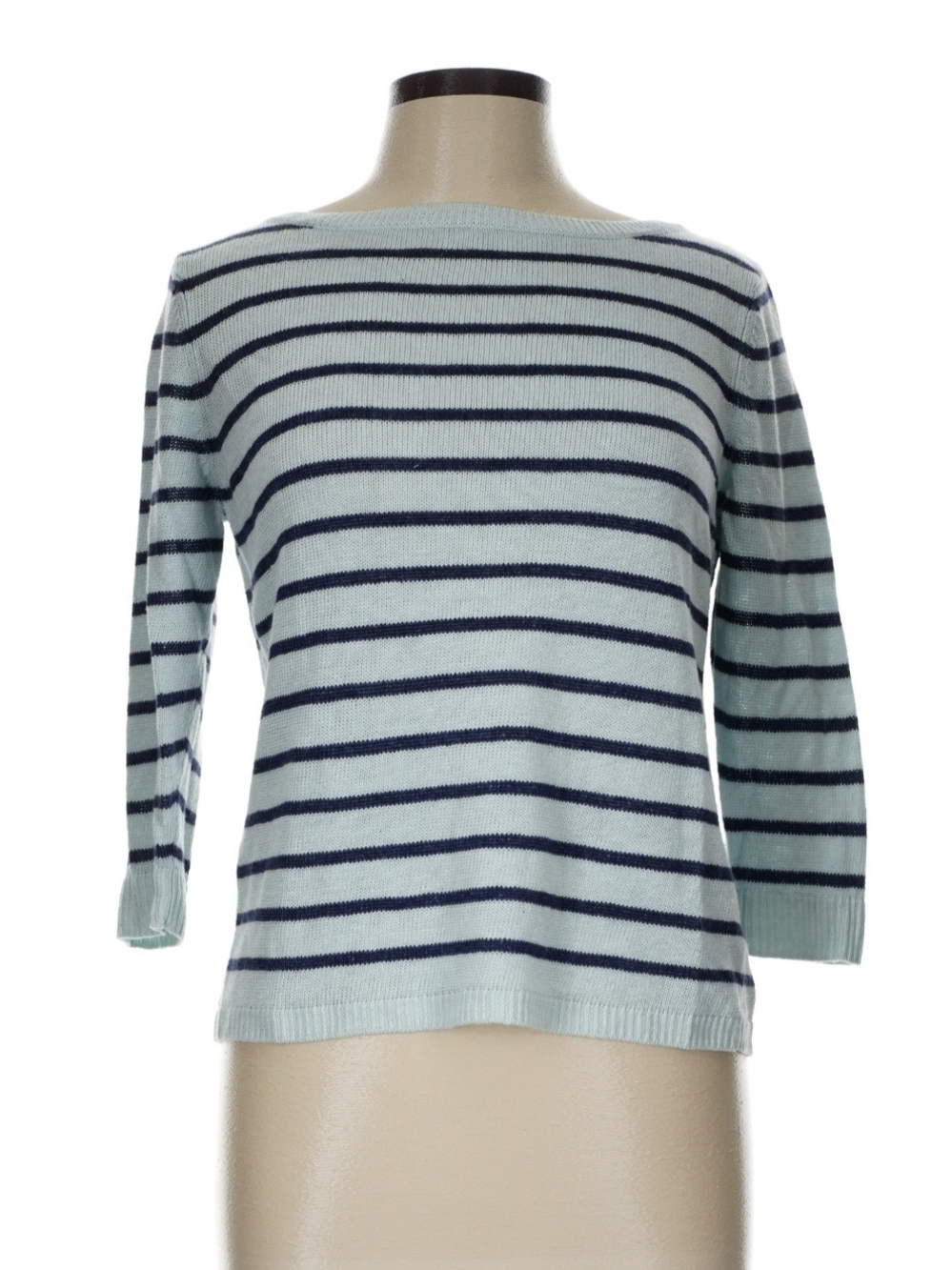 Talbots Mint and Navy Striped Scoop Neck Sweater